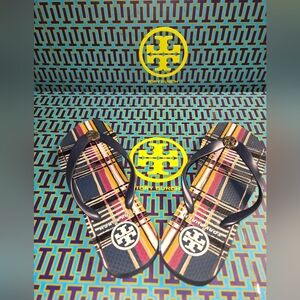 Tory Burch Men's Checkered Flip Flops - Navy and Multicolor